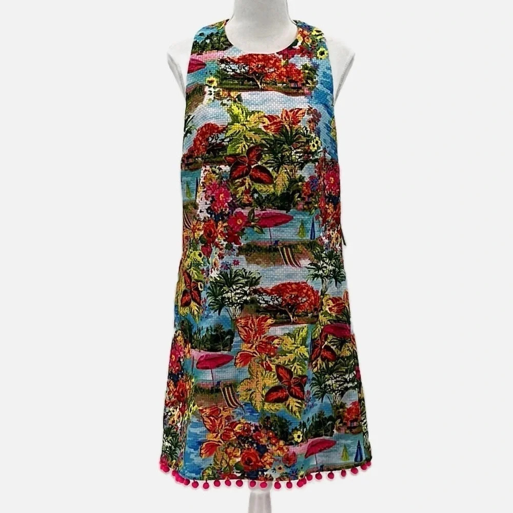 Nicole Miller New York Tropical Paradise Pom Pom Hem Dress - NEW - Size 6
